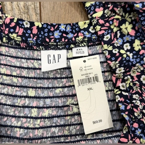 Gap Women’s Floral Midi Dress, Size XXL, Blue Multicolor, Smocked Top, NEW - Picture 6 of 8